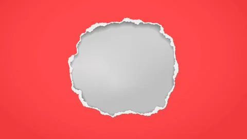 Round hole composition in red paper with torn edges and soft shadow is on grey Stock Illustration