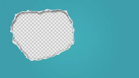 Round hole composition in turquoise paper with torn edges and soft shadow is on Stock Illustration