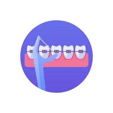 Round icon about braces cleaning flat style, vector illustration Stock Illustration