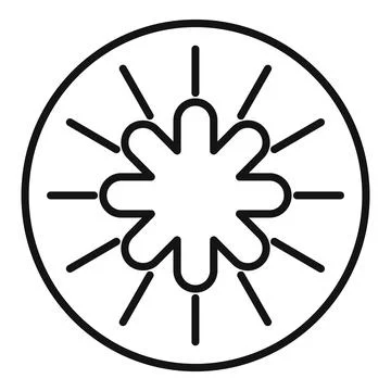 Round icon with abstract flower surrounded by lines representing sun rays Stockillustratie