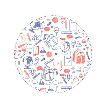 Round icon with school pattern Stock Illustration