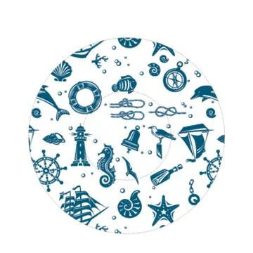 Round icon with sea world pattern Stock Illustration