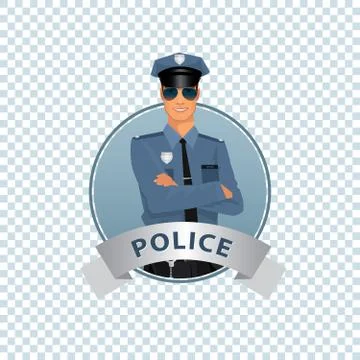 Round icon on white background with policeman Stock Illustration