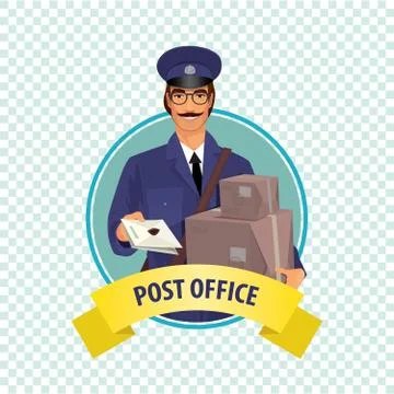Round icon on white background with postman Stock Illustration