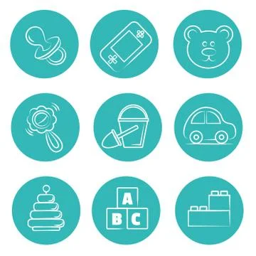 Round icons set. Isolated vector drawings. flat style Stock Illustration