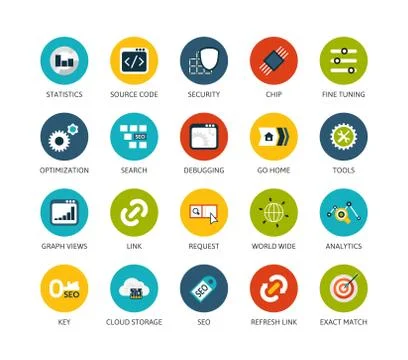 Round icons thin flat design, modern line stroke style Illustrazione stock