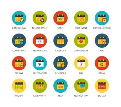 Round  icons thin flat design, modern line stroke style Stock Illustration