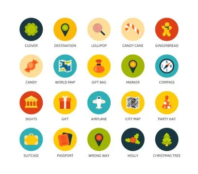 Round icons thin flat design, modern line stroke style Stock Illustration