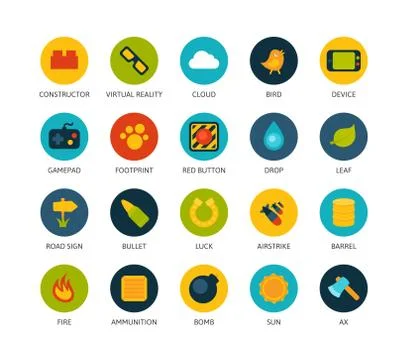 Round icons thin flat design, modern line stroke style Stock Illustration