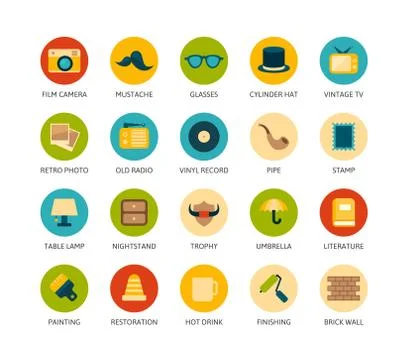 Round icons thin flat design, modern line stroke style Stock Illustration