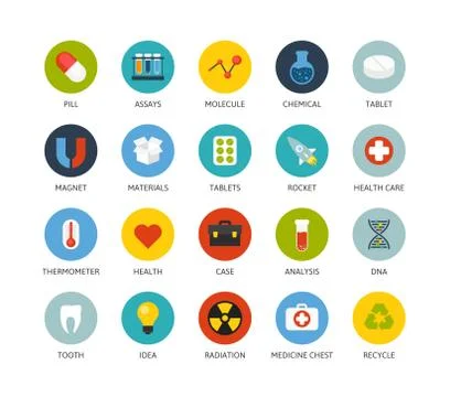 Round icons thin flat design, modern line stroke style Stock Illustration