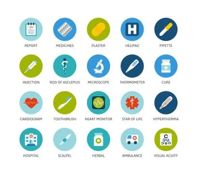 Round icons thin flat design, modern line stroke style Stock Illustration