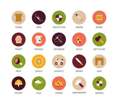 Round icons thin flat design, modern line stroke style Stock Illustration