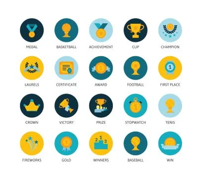 Round icons thin flat design, modern line stroke style Stock Illustration