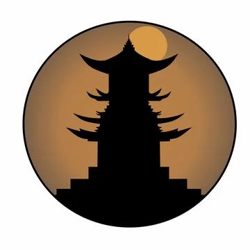 A round image of a building with a moon in the background Stock Illustration