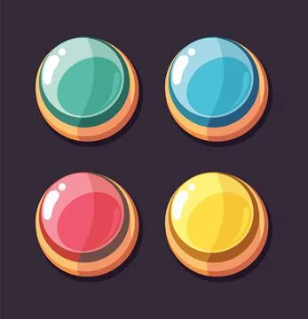 Round interface buttons. Cartoon color button, user app gaming development Ilustração Stock