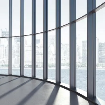 Round interior with large windows and sunlight. イラスト素材