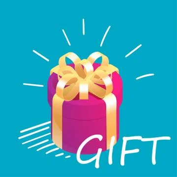 Round isometric gift box with graphic motion elements. Surprise present concept. Stock Illustration