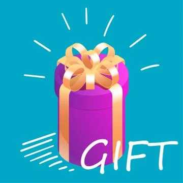 Round isometric gift box with graphic motion elements. Surprise present concept. Stock Illustration