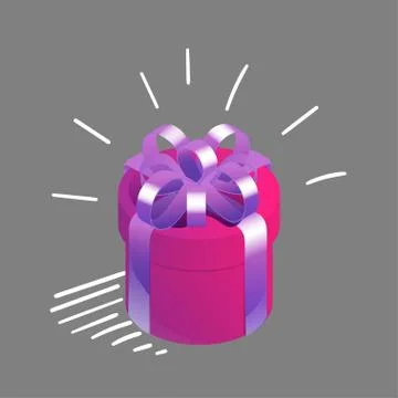 Round isometric gift box with graphic motion elements. Symbol of happiness, joy. Stock Illustration