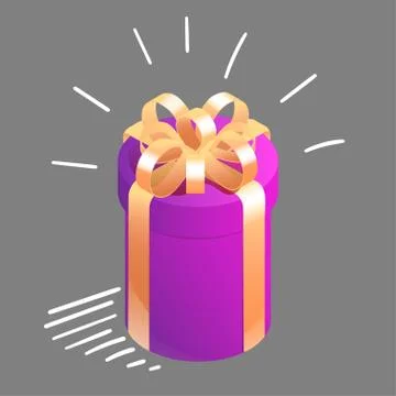 Round isometric gift box with graphic motion elements. Symbol of happiness, joy. Stock Illustration