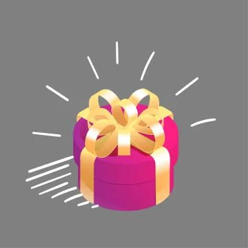 Round isometric gift box with graphic motion elements. Symbol of happiness, joy. Stock Illustration