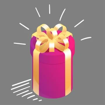Round isometric gift box with graphic motion elements. Symbol of happiness, j Stock Illustration