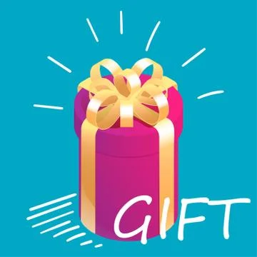 Round isometric gift box with graphic motion elements. Surprise present conce Stock Illustration