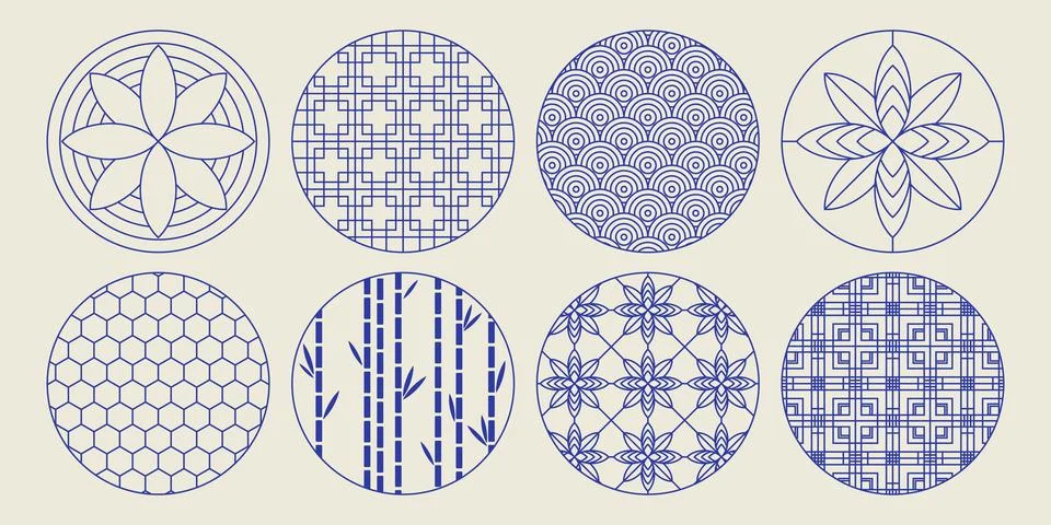 Round Japanese pattern frames set 스톡 일러스트