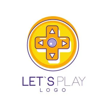 Round joystick in linear style with orange fill. Let s play. Digital Illustrazione stock
