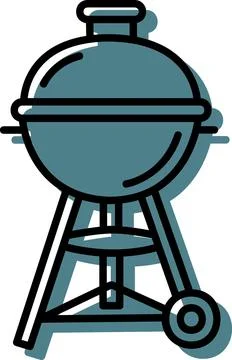 Round kettle barbecue grill flat icon Stock Illustration