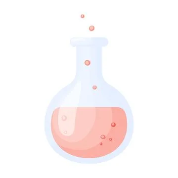 Round Lab Flask with Pink Liquid Bubbling Clipart 스톡 일러스트