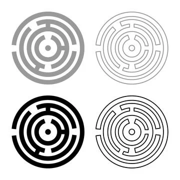 Round labyrinth Circle maze set icon grey black color vector illustration fla Illustrazione stock
