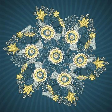 Round lace pattern with flowers and leaves Stock Illustration