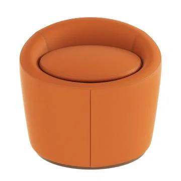 Round leather brown pouf on a white background. 3d rendering Stock Illustration