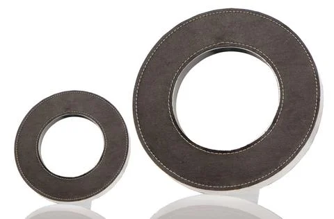 Round leather frames stylish round brown leather photo frames on white bac... Stock Photos