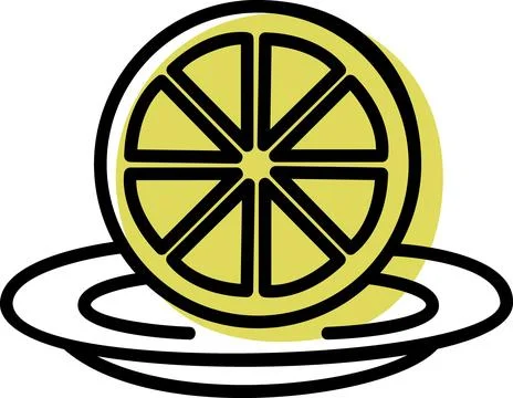 Round lemon slice on ceramic plate Stock Illustration
