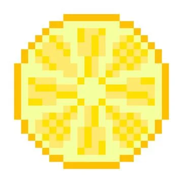 Round lemon slice pixel art icon in classic 8 bit style Illustrazione stock