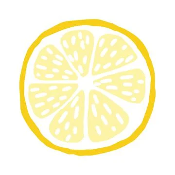 Round lemon slice. Yellow summer citrus cut. Hand drawn cartoon tropical juicy Stock Illustration