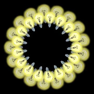 Round light bulb frame on black Stock Illustration