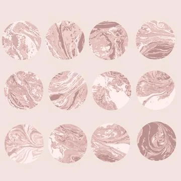 Round light pink marble pattern texture set. Vector pale illustration. Illustrazione stock