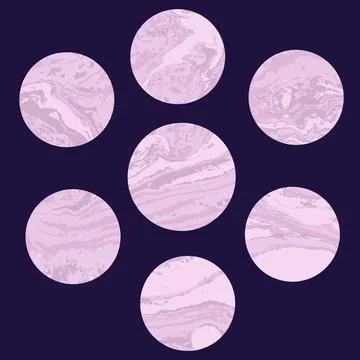Round light purple marble pattern texture set. Vector pale illustration. Illustrazione stock