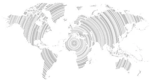 Round line pattern Vector world map Stock Illustration