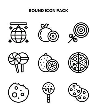 Round Line Set Icons Pack Stock Illustration