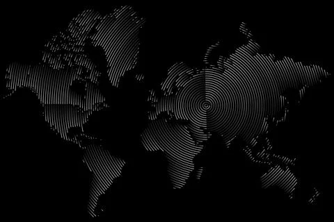 Round line shape vector world map in geometric style. Continents with Circle Stock Illustration