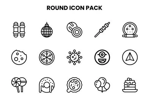 Round Line UI Icons Pack Stock Illustration