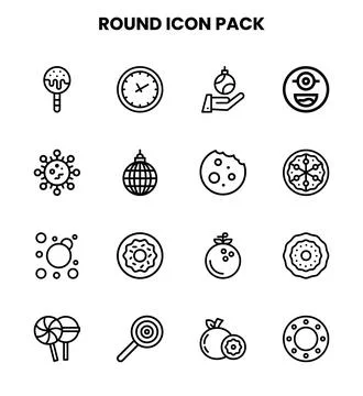 Round Line UI Icons Pack Stock Illustration