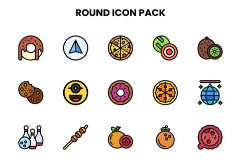 Round Lineal Color Bundle Icons Pack Stock Illustration