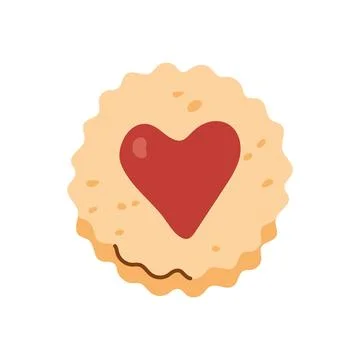 Round linzer cookie with heart shaped jam filling center Stock Illustration
