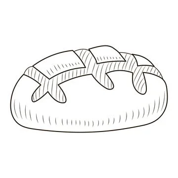 Round loaf of bread in hand drawn style isolated on white background for poster Stock Illustration
